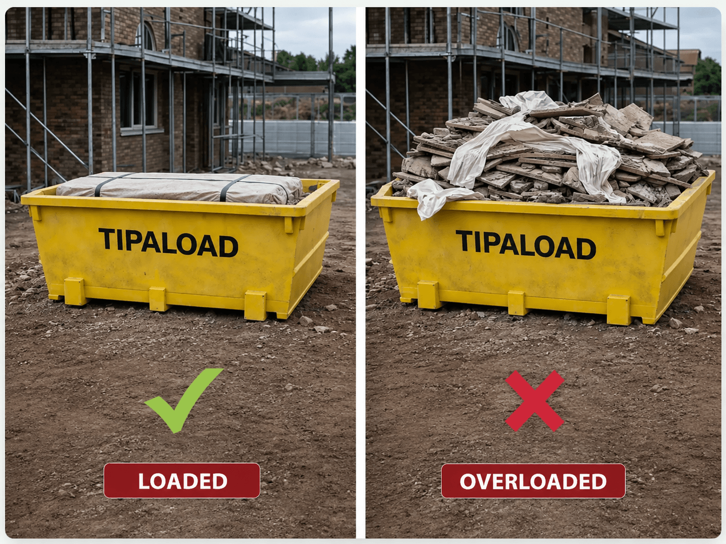 Loaded vs overloaded asbestos skip bin comparison - Tipaload