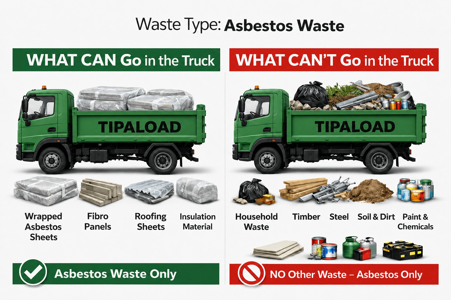 What CAN and CAN'T go in an asbestos rubbish removal truck - visual guide