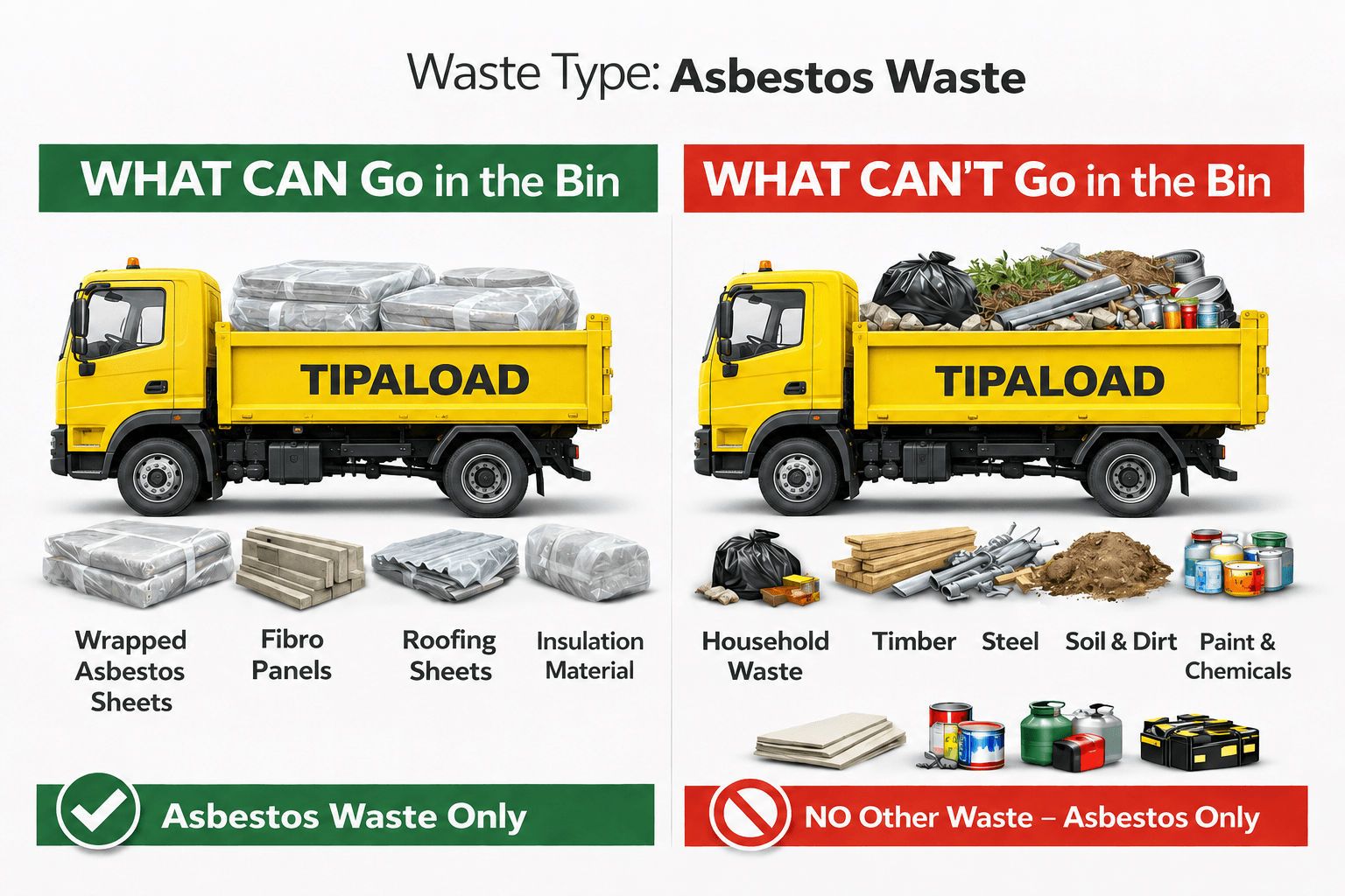 What CAN and CAN'T go in an asbestos rubbish removal truck - visual guide