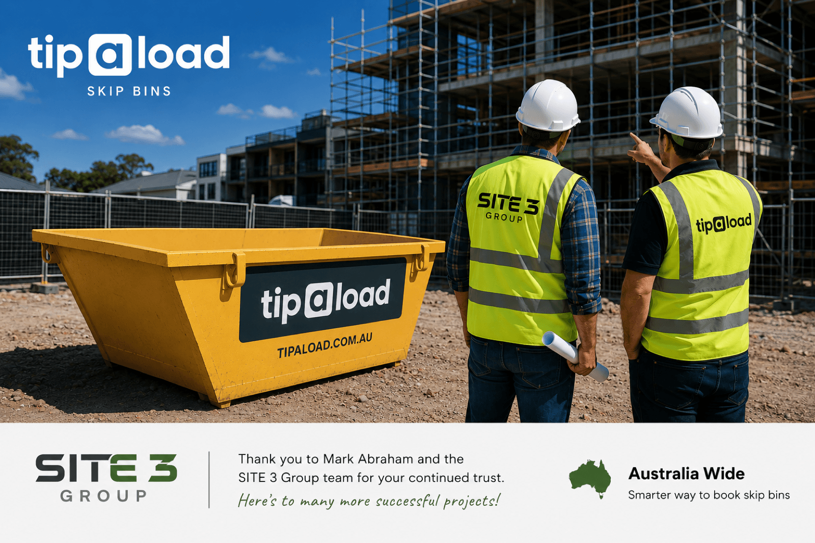 Commercial construction site with skip bins