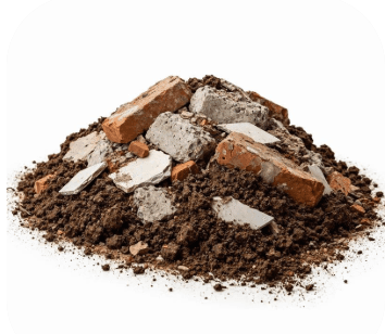Mixed heavy construction waste with soil, bricks and concrete
