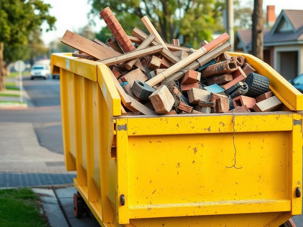 Yellow skip bin filled with construction waste in Doonside