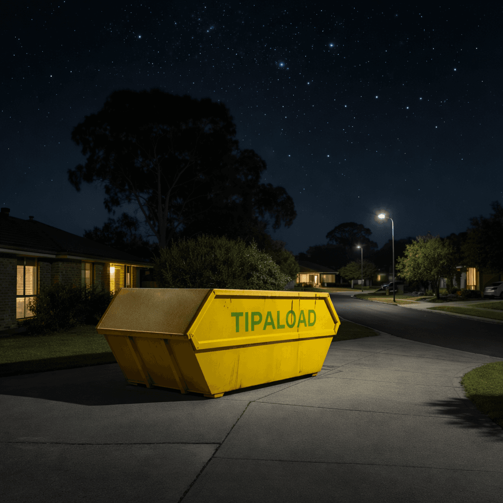 Tipaload truck delivering at night