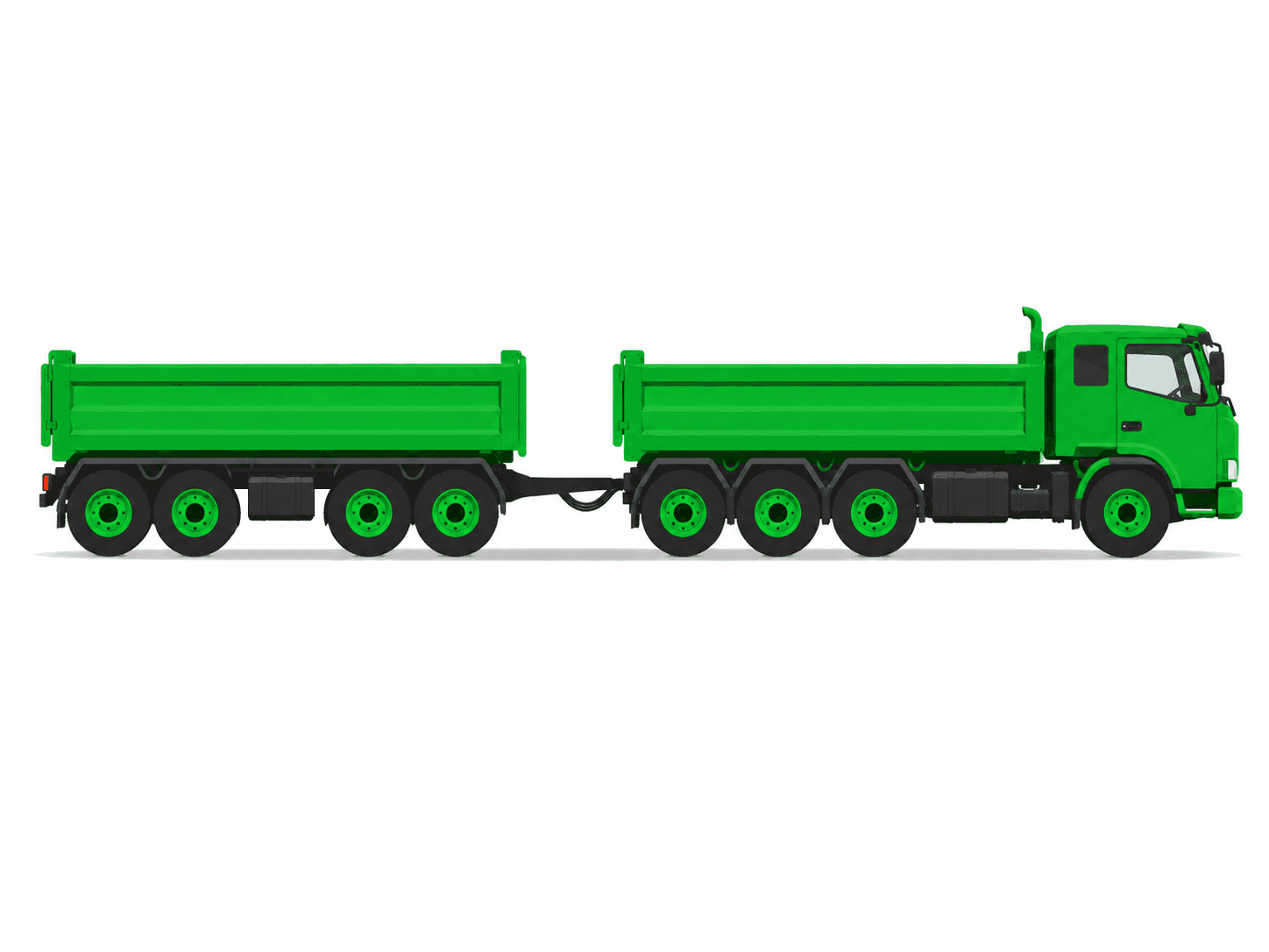 Rigid tipper truck with a four-axle dog trailer