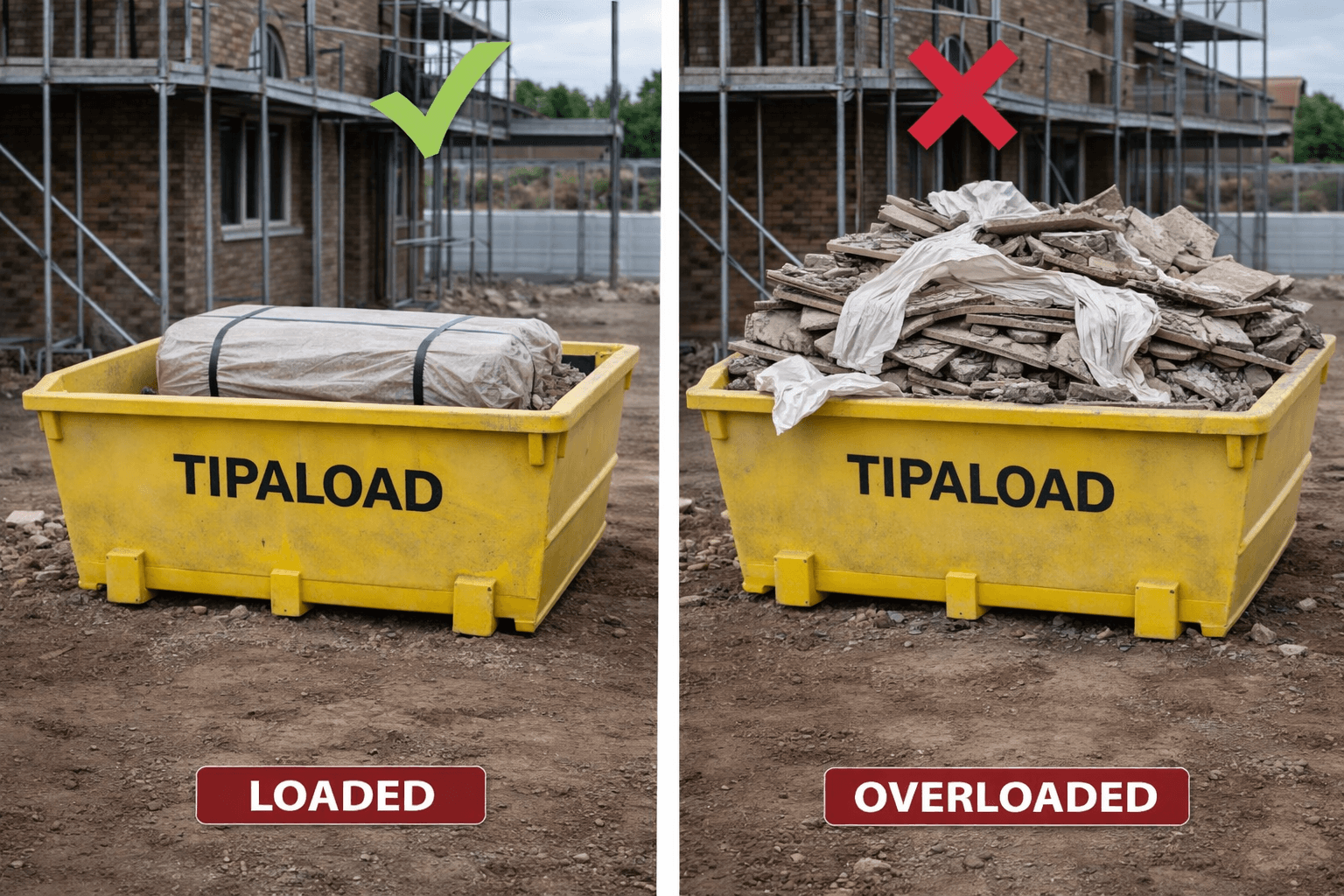 Loaded vs overloaded asbestos skip bin comparison - Tipaload