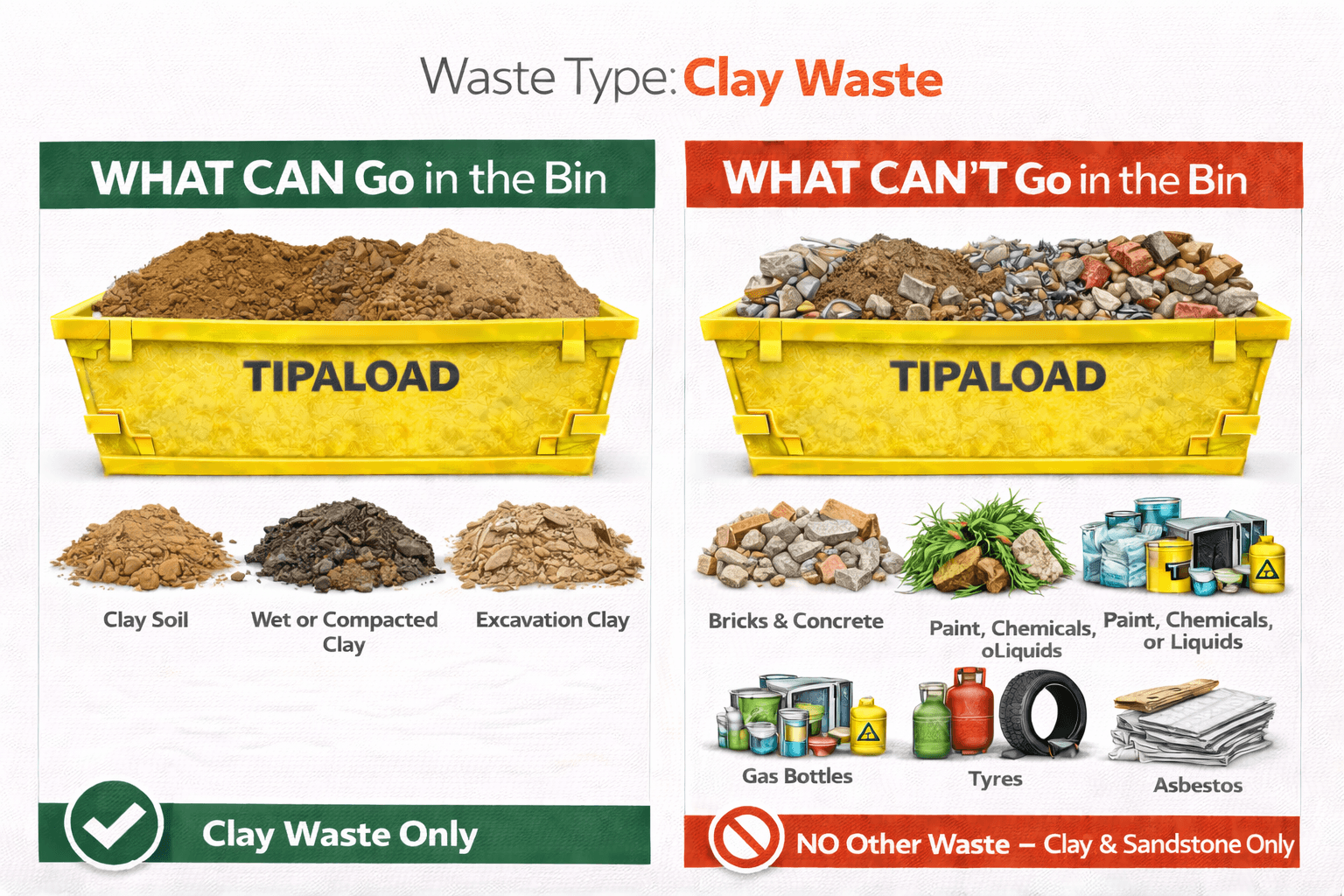 What CAN and CAN'T go in a clay skip bin - visual guide