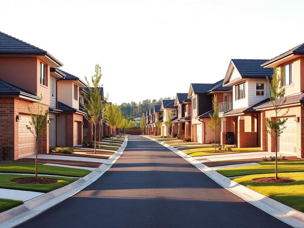 Modern residential street in Colebee showing new housing estate