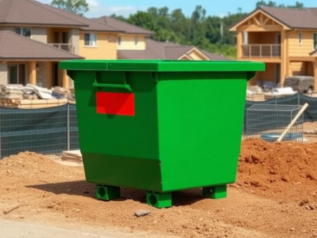 Skip bin on a construction site in Colebee housing estate