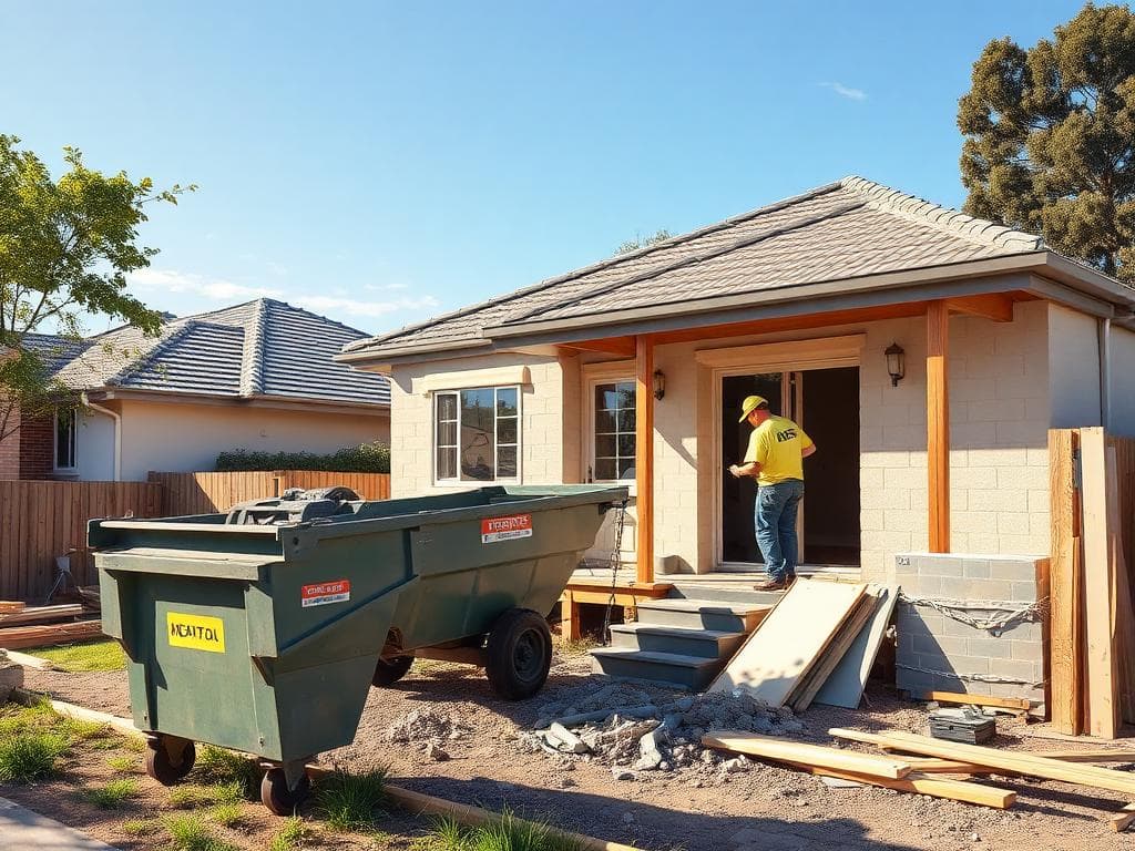 Home renovation project in Dharruk with waste bins