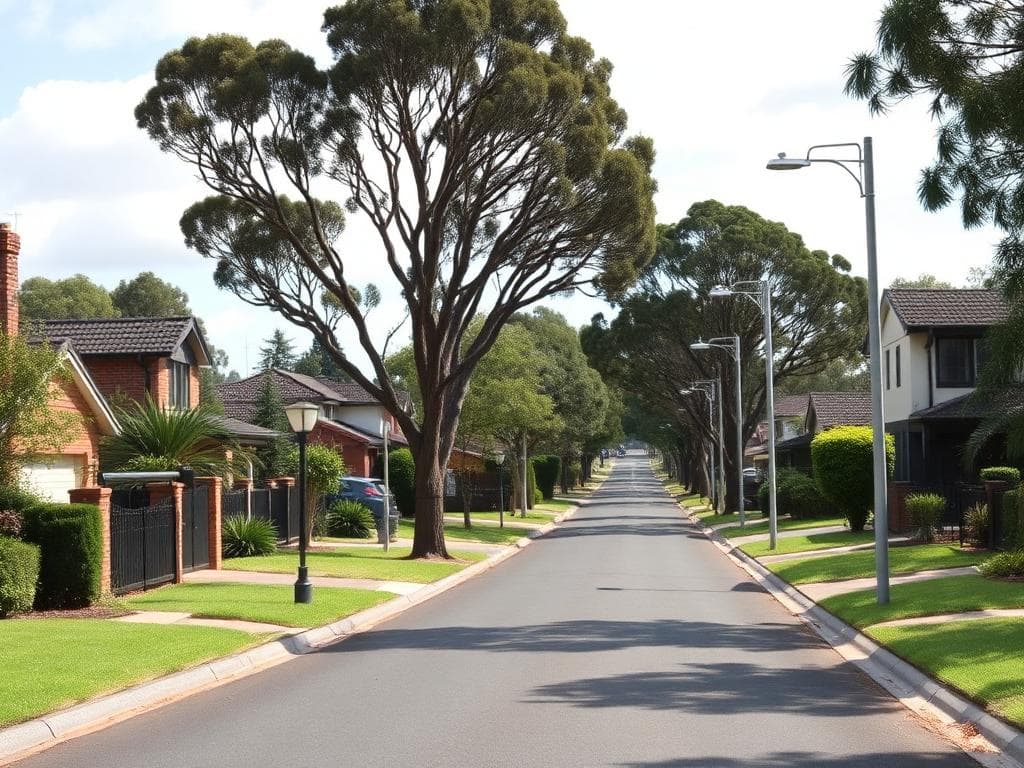 Residential street in Dharruk showing established family homes