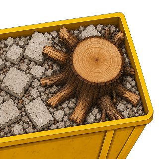Tree stump extra item in skip bin