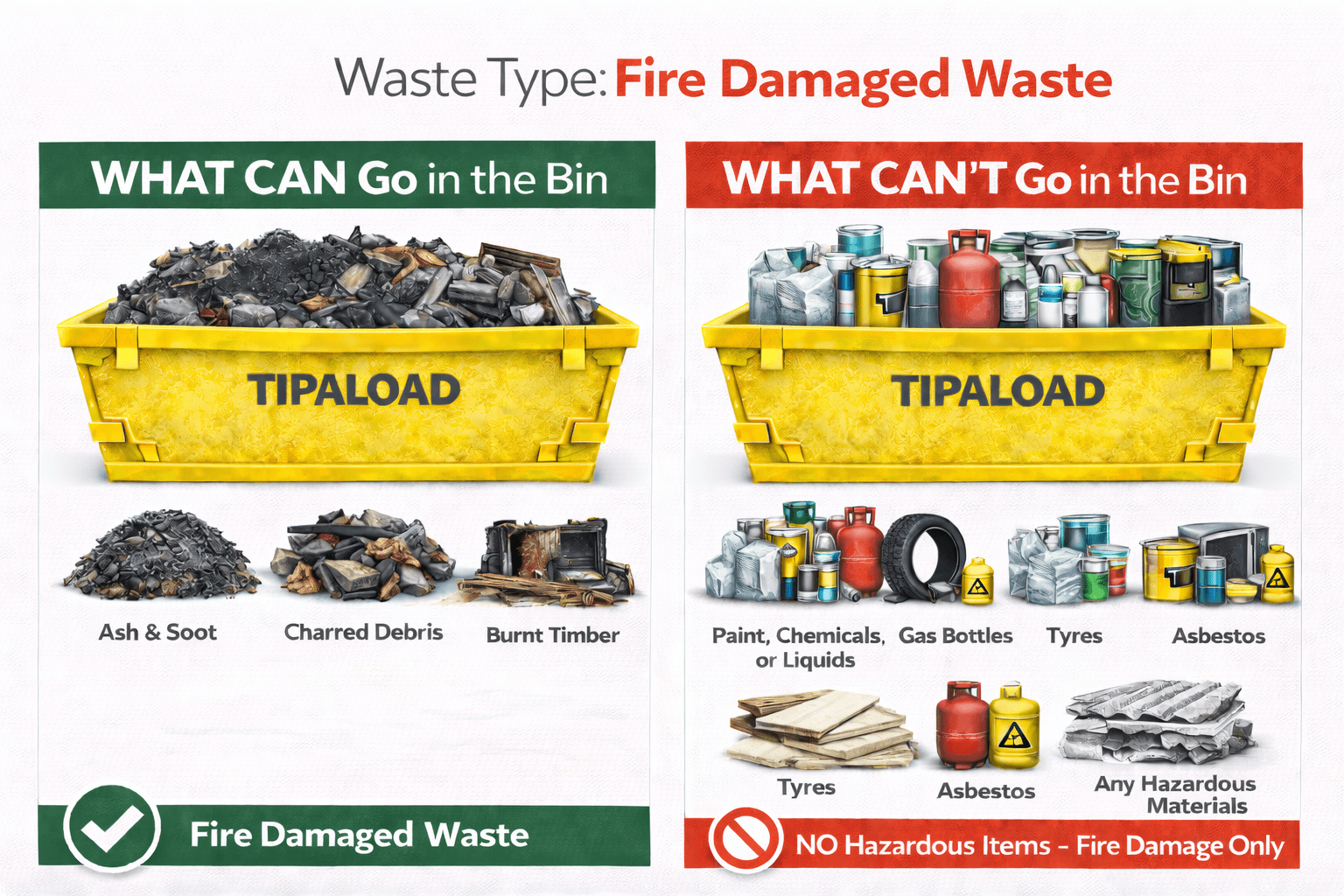 Fire damage waste guide - what can and cannot go in the skip bin