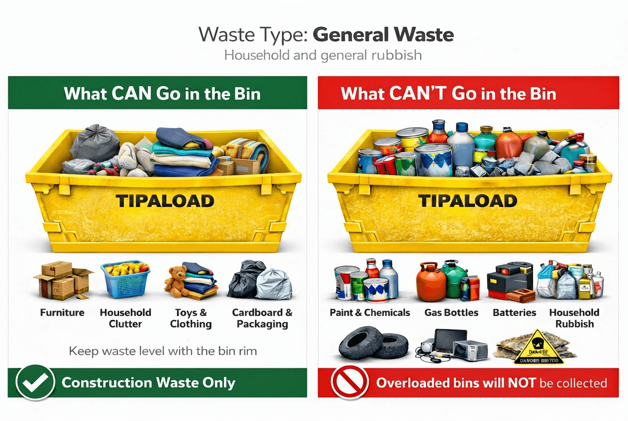 What CAN and CAN'T go in a general waste skip bin - visual guide