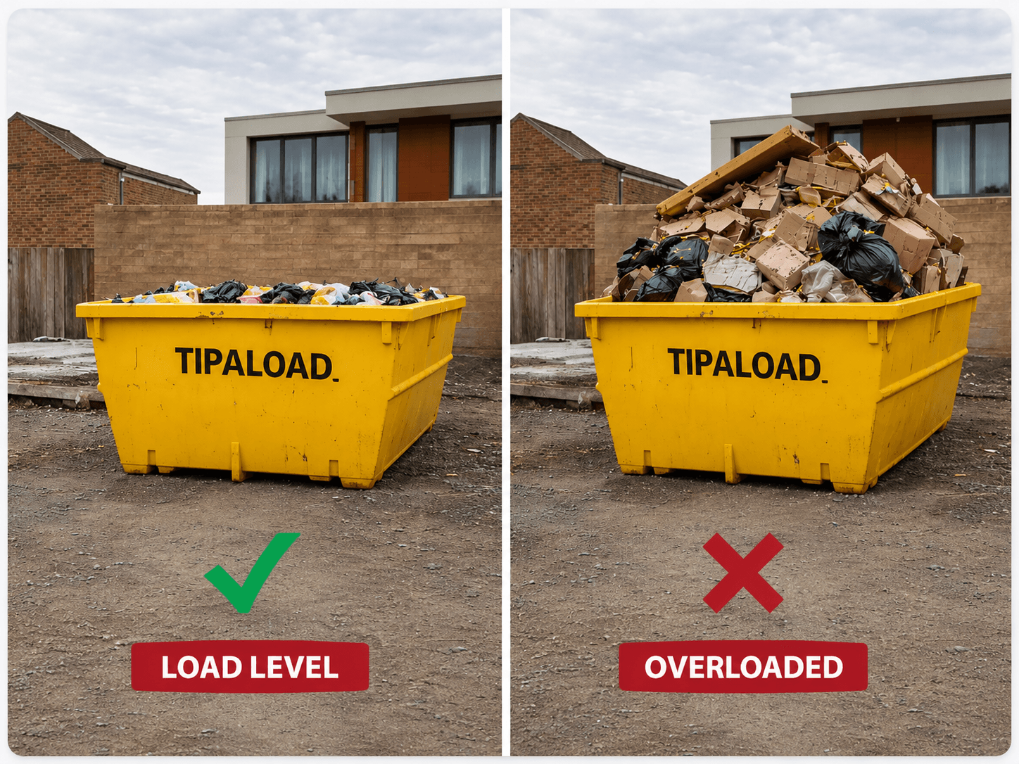 Load level vs overloaded skip bin comparison - Tipaload