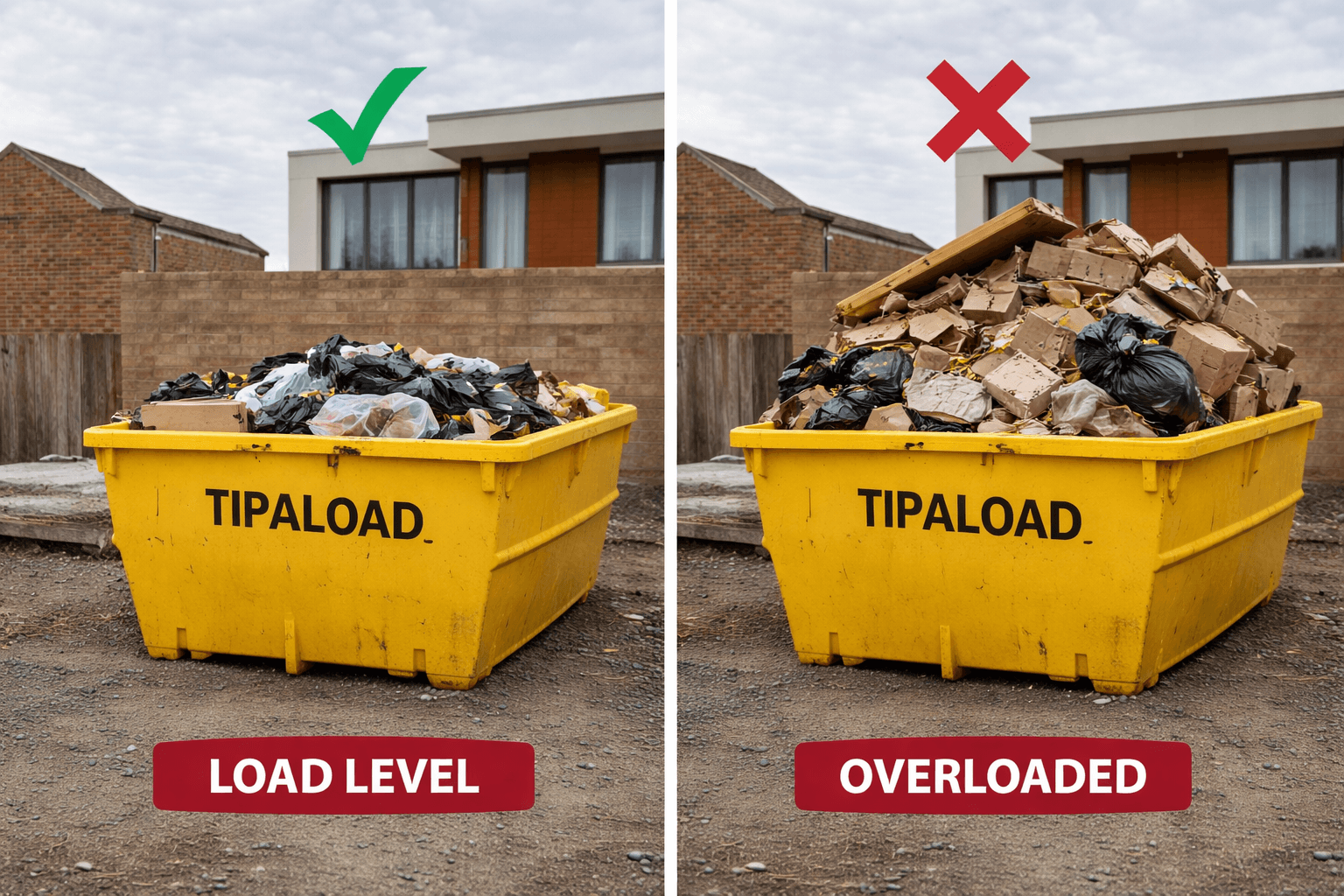 Load level vs overloaded skip bin comparison - Tipaload