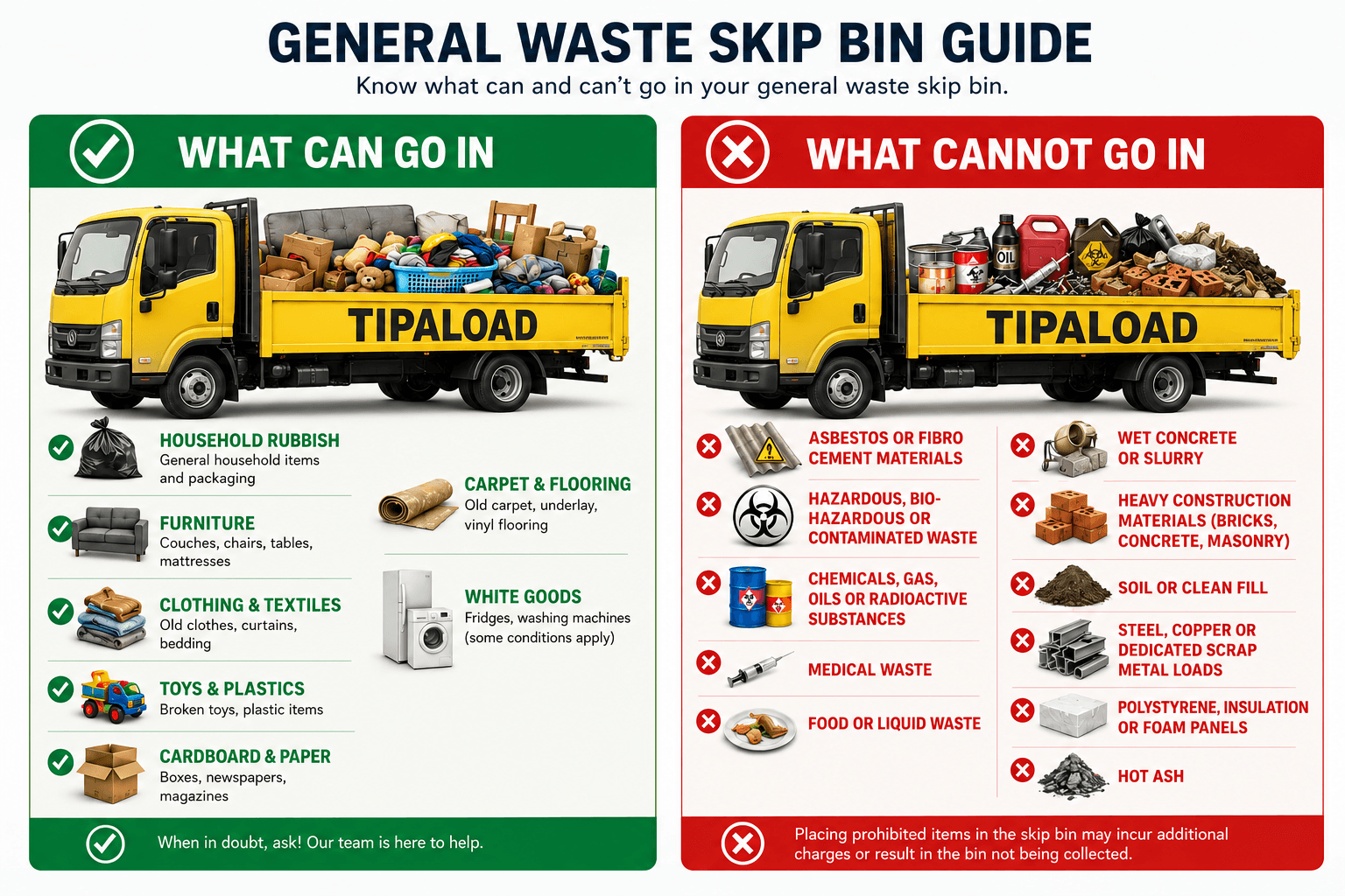 What CAN and CAN'T go in a general rubbish removal bin - visual guide