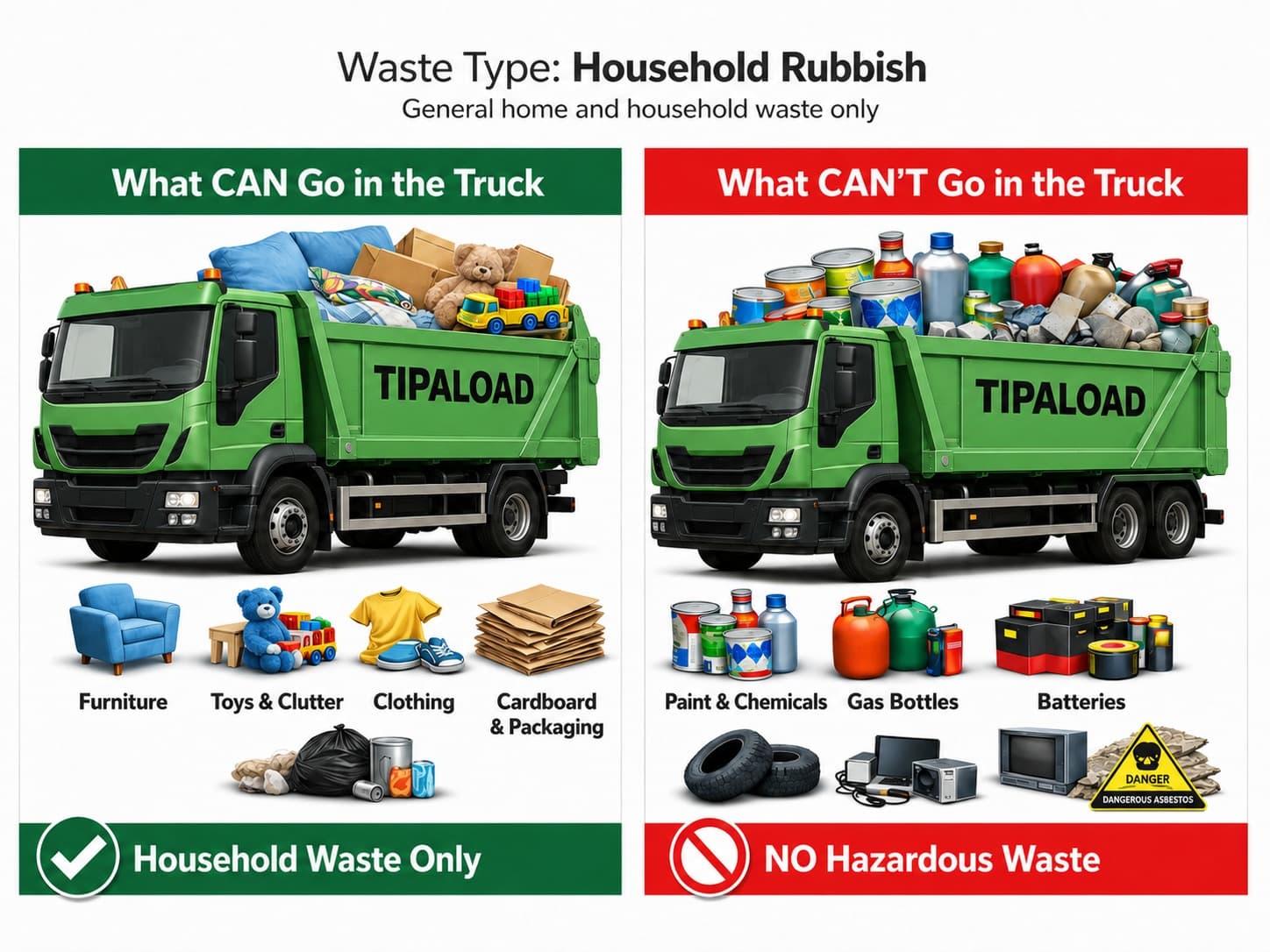 What CAN and CAN'T go in a household rubbish removal truck - visual guide