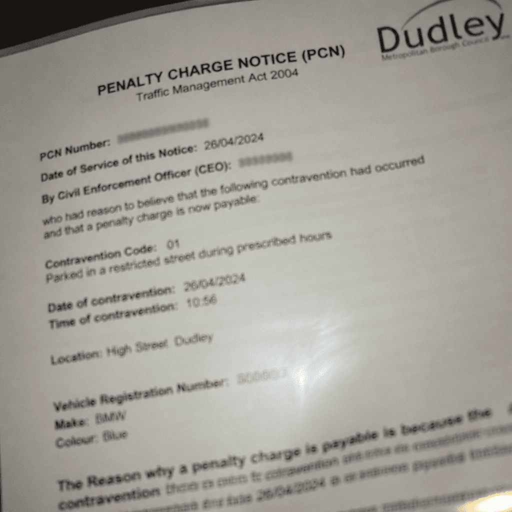 Blurry cropped photo of a council fee invoice with glare