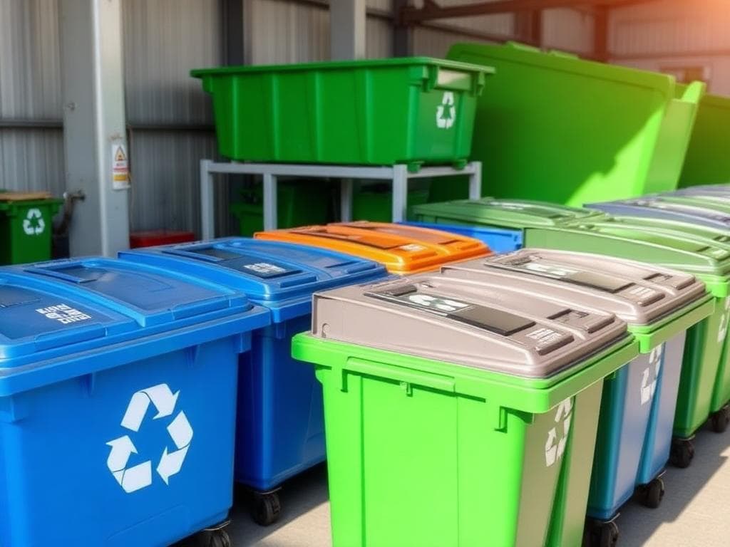 Recycling bins at waste sorting facility