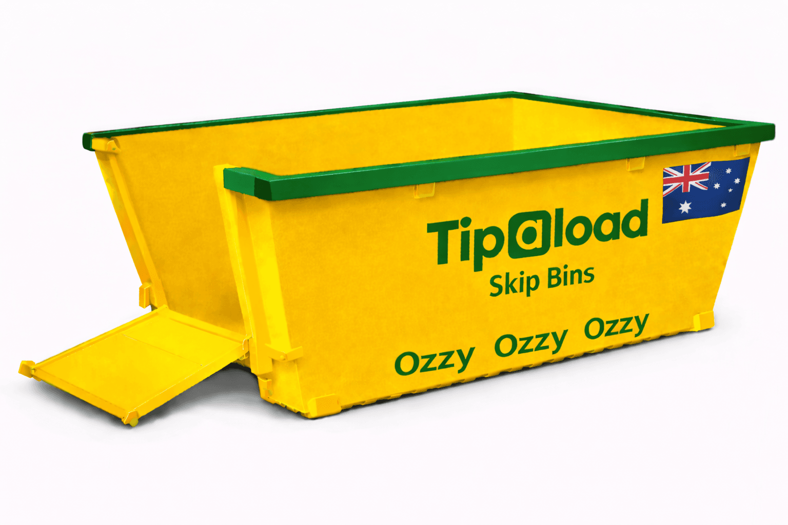 Tipaload branded yellow skip bin for hire