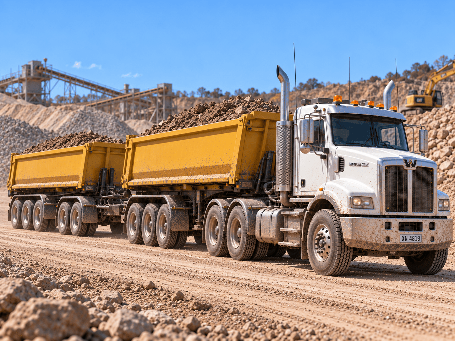 Heavy tipper truck and multi-trailer configuration