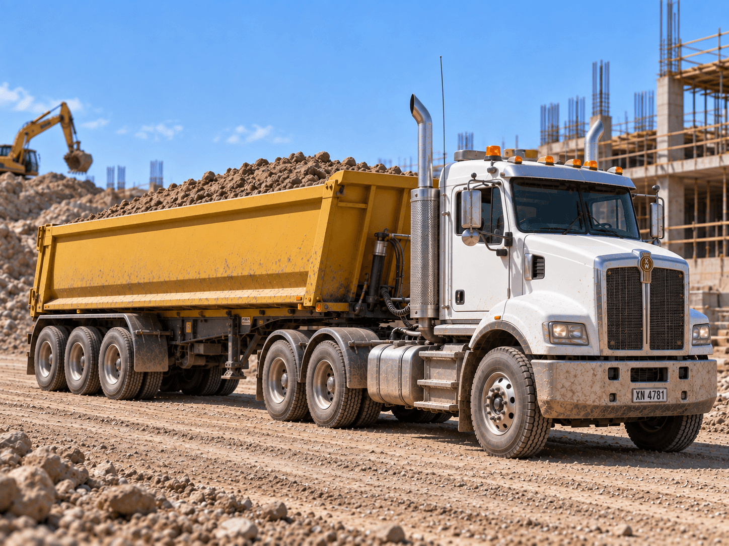 Semi tipper truck and trailer on a Sydney worksite