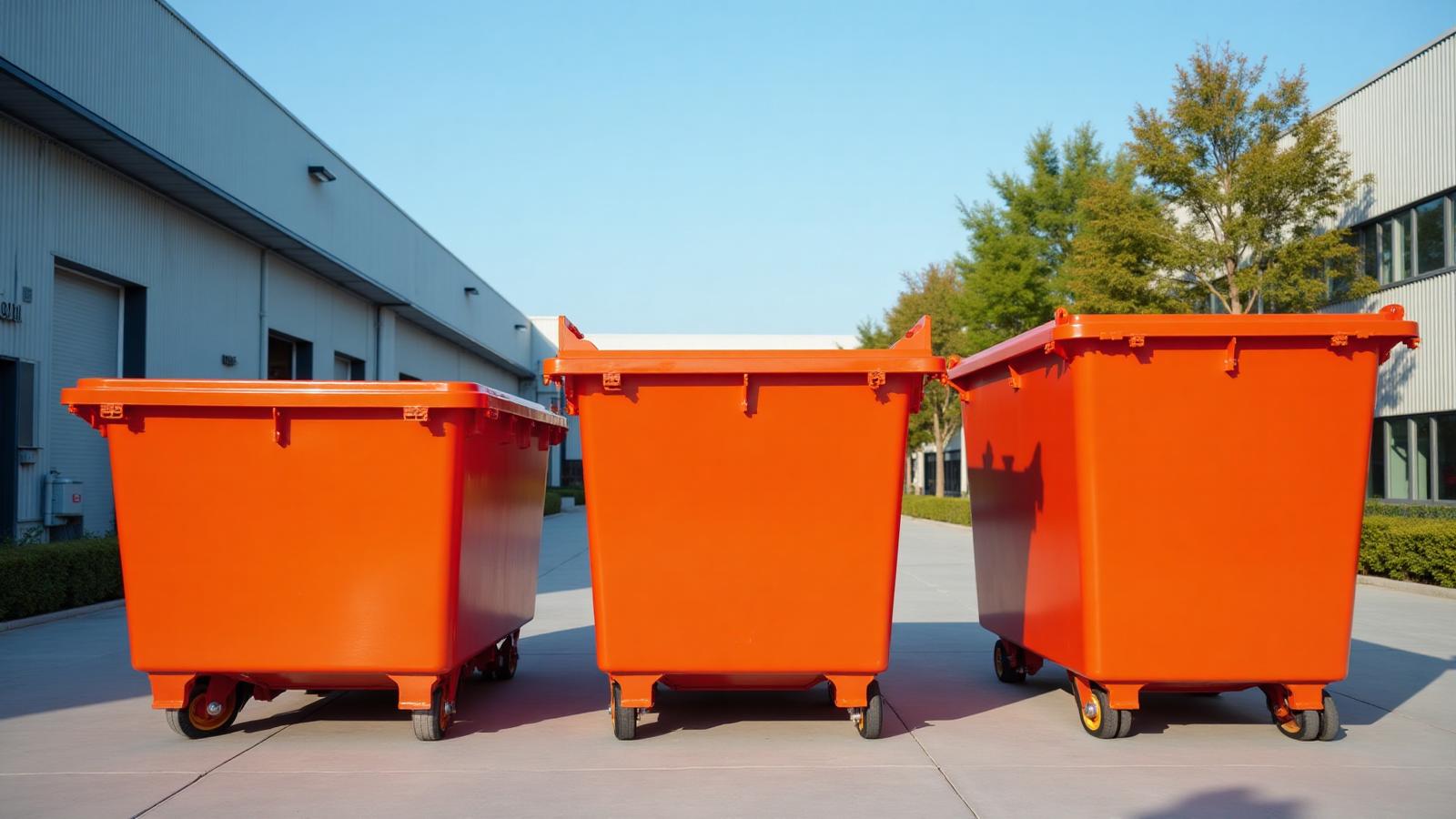 Commercial waste services featuring various bin sizes and collection truck